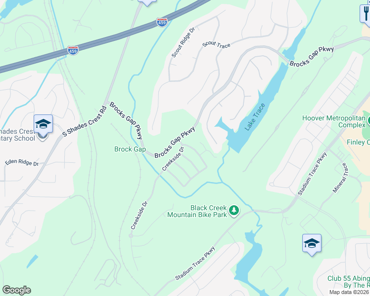 map of restaurants, bars, coffee shops, grocery stores, and more near 5200 Creekside Loop in Birmingham