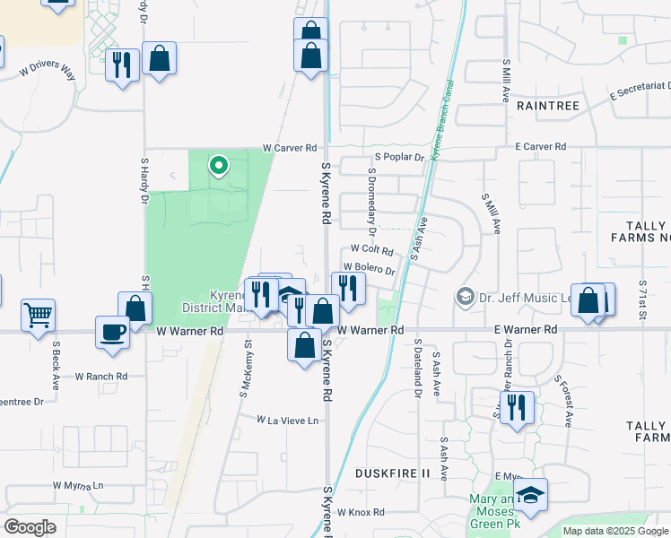 map of restaurants, bars, coffee shops, grocery stores, and more near 476 West Bolero Drive in Tempe