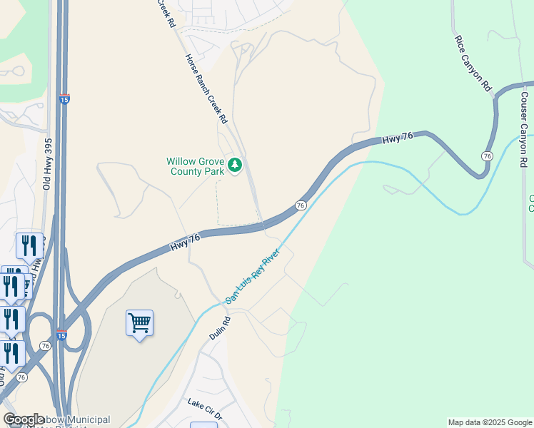 map of restaurants, bars, coffee shops, grocery stores, and more near 5326 Highway 76 in Fallbrook