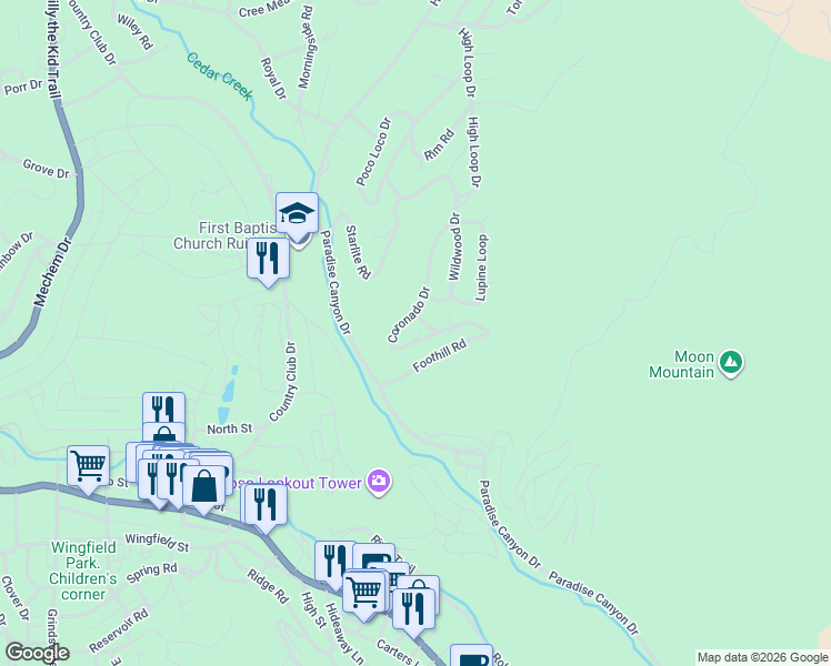 map of restaurants, bars, coffee shops, grocery stores, and more near 122 Coronado Drive in Ruidoso