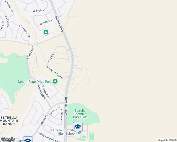 map of restaurants, bars, coffee shops, grocery stores, and more near 11911-12039 South Estrella Parkway in Goodyear