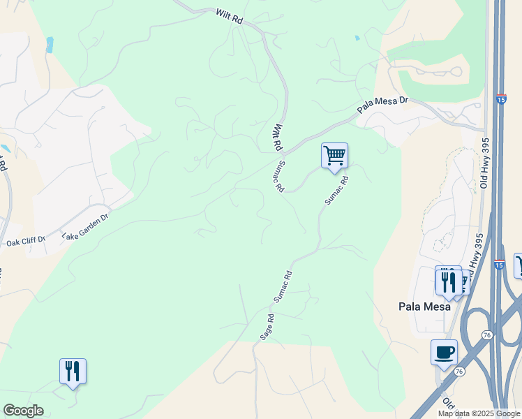 map of restaurants, bars, coffee shops, grocery stores, and more near 3945 Pala Mesa Drive in Fallbrook
