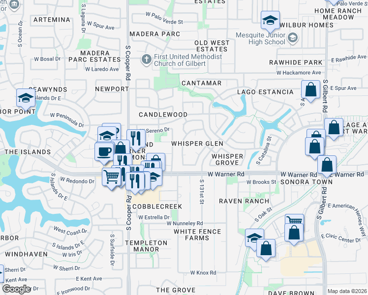 map of restaurants, bars, coffee shops, grocery stores, and more near 710 South Golden Key Street in Gilbert