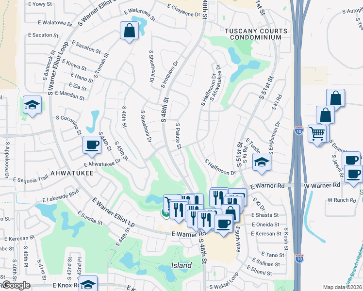 map of restaurants, bars, coffee shops, grocery stores, and more near 12051 South Paiute Street in Phoenix
