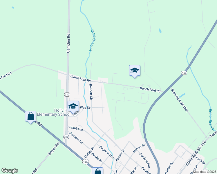 map of restaurants, bars, coffee shops, grocery stores, and more near 305 State Road S-38-1640 in Holly Hill