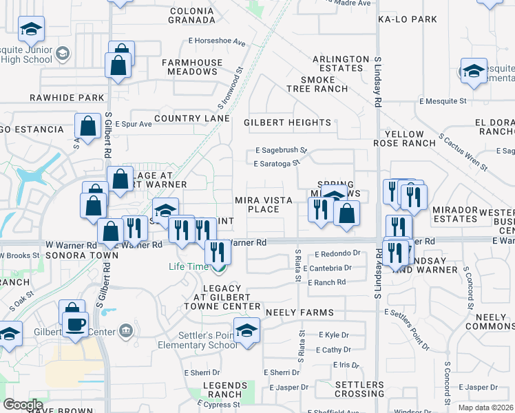 map of restaurants, bars, coffee shops, grocery stores, and more near 481 East Appaloosa Road in Gilbert