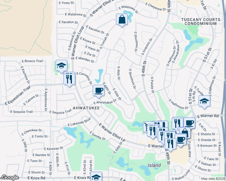 map of restaurants, bars, coffee shops, grocery stores, and more near 12024 South 45th Street in Phoenix
