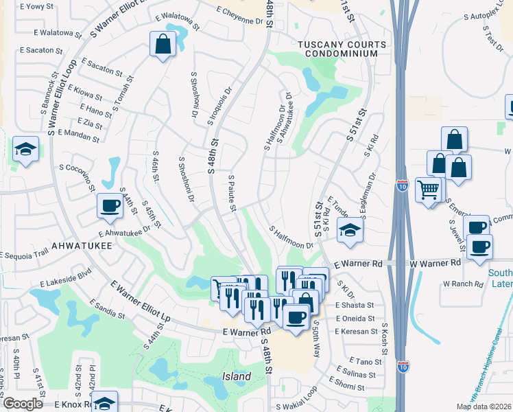 map of restaurants, bars, coffee shops, grocery stores, and more near 12021 South Potomac Street in Phoenix
