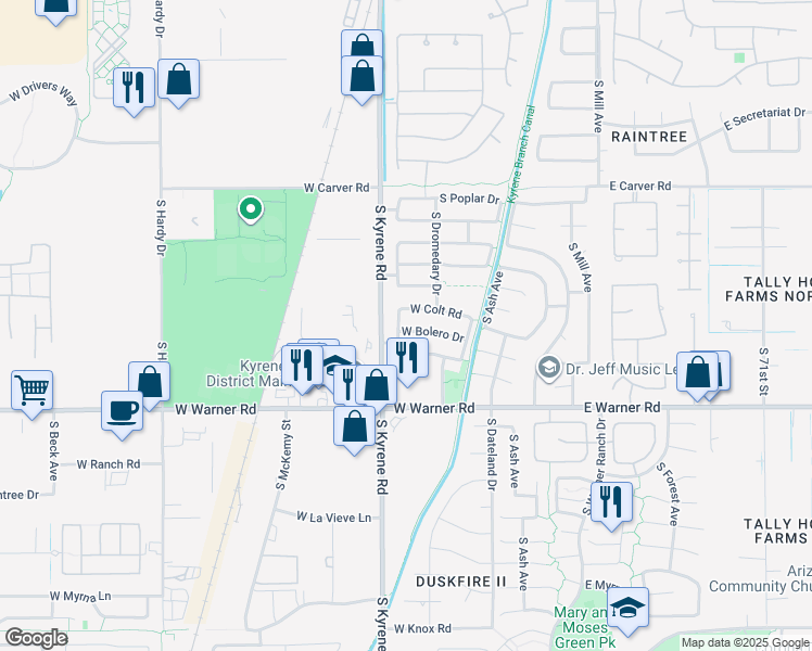 map of restaurants, bars, coffee shops, grocery stores, and more near 468 West Bolero Drive in Tempe