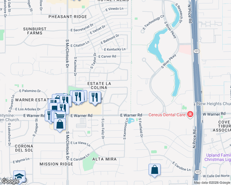 map of restaurants, bars, coffee shops, grocery stores, and more near 1954 East Morgan Drive in Tempe