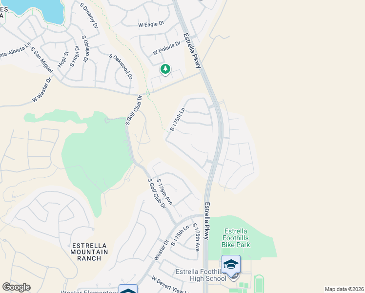 map of restaurants, bars, coffee shops, grocery stores, and more near 17495 West Rock Wren Court in Goodyear