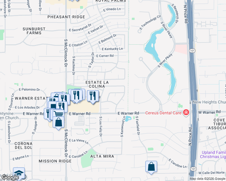 map of restaurants, bars, coffee shops, grocery stores, and more near 1954 East Morgan Drive in Tempe