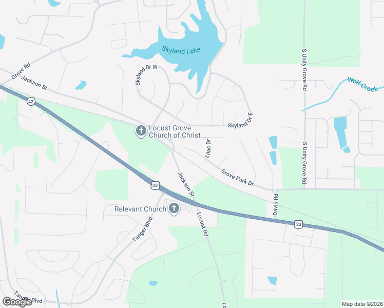 map of restaurants, bars, coffee shops, grocery stores, and more near 489 Grove Park Drive in Locust Grove