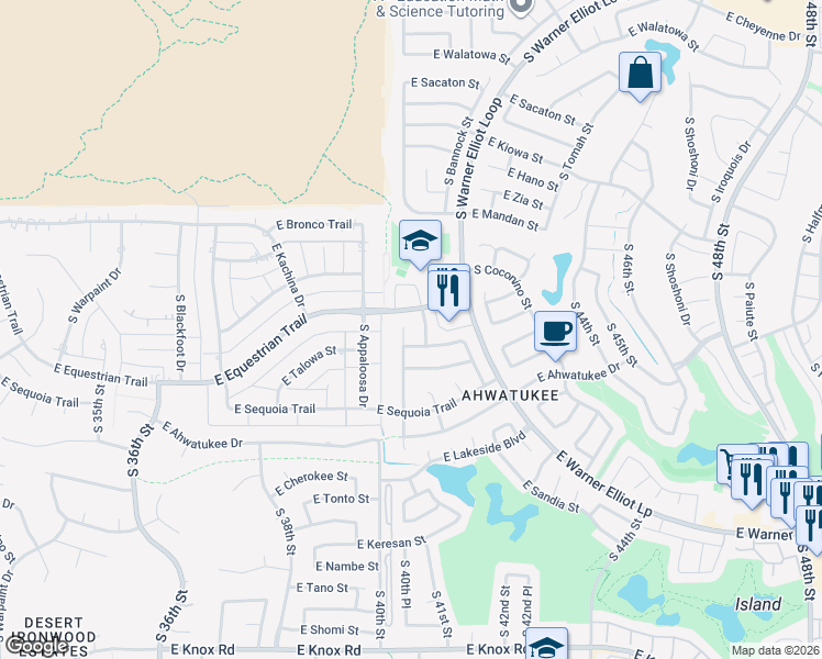 map of restaurants, bars, coffee shops, grocery stores, and more near 12017 South Mandan Street in Phoenix