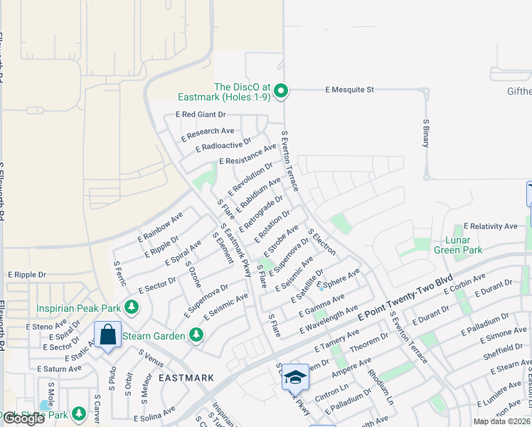 map of restaurants, bars, coffee shops, grocery stores, and more near 9929 East Retrograde Drive in Mesa