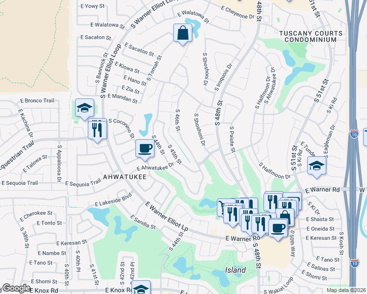 map of restaurants, bars, coffee shops, grocery stores, and more near 12014 South 46th Street in Phoenix
