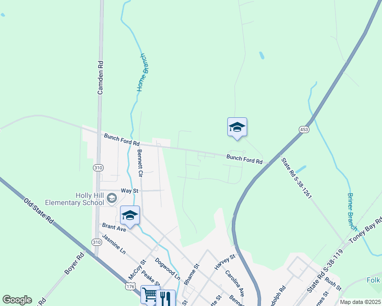 map of restaurants, bars, coffee shops, grocery stores, and more near 305-309 State Road S-38-1640 in Holly Hill