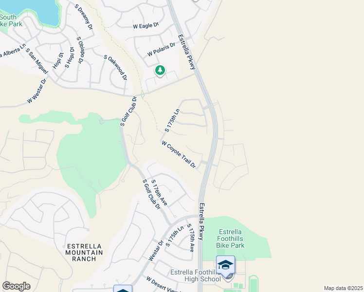 map of restaurants, bars, coffee shops, grocery stores, and more near 17495 West Rock Wren Court in Goodyear