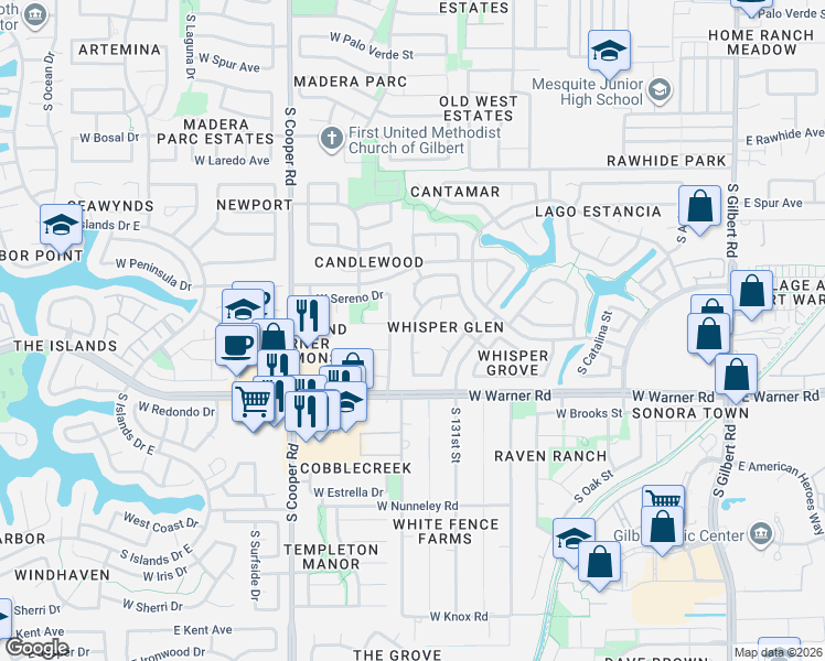 map of restaurants, bars, coffee shops, grocery stores, and more near 710 South Golden Key Street in Gilbert