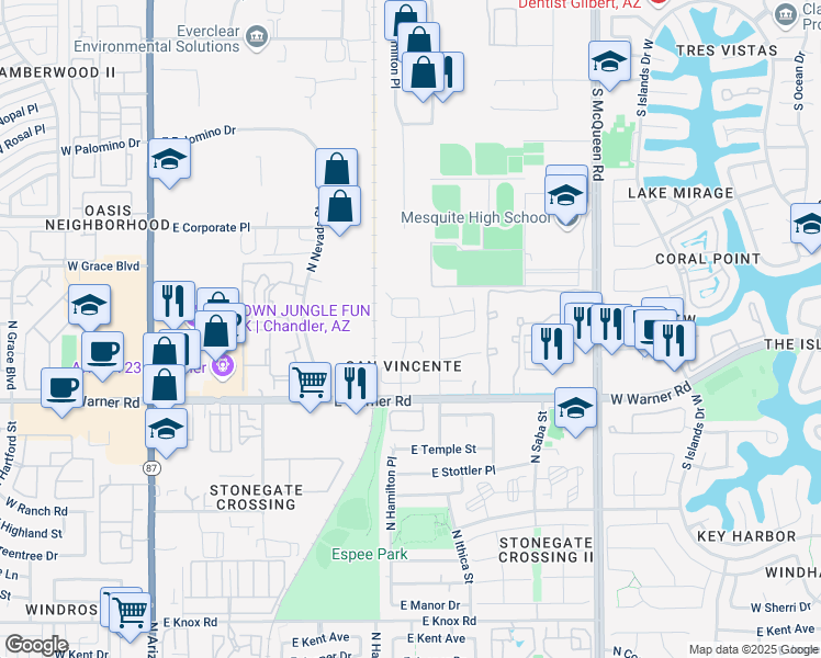 map of restaurants, bars, coffee shops, grocery stores, and more near 680 East Colt Court in Chandler