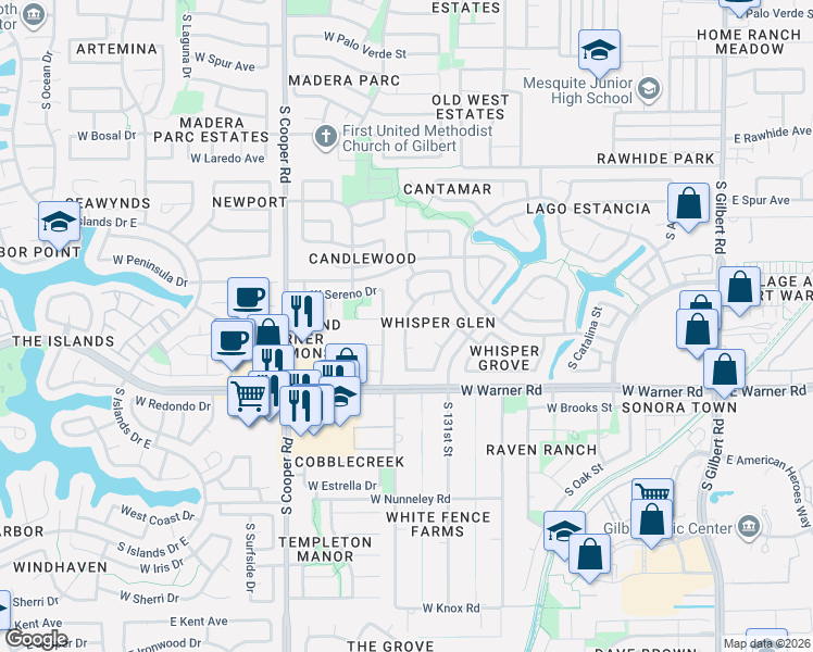 map of restaurants, bars, coffee shops, grocery stores, and more near 710 South Golden Key Street in Gilbert