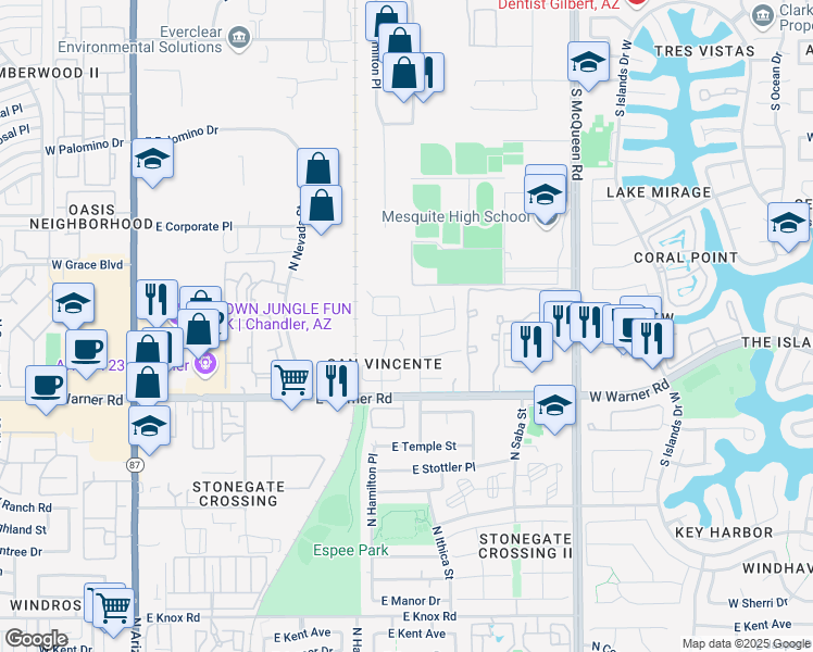 map of restaurants, bars, coffee shops, grocery stores, and more near 680 East Colt Court in Chandler