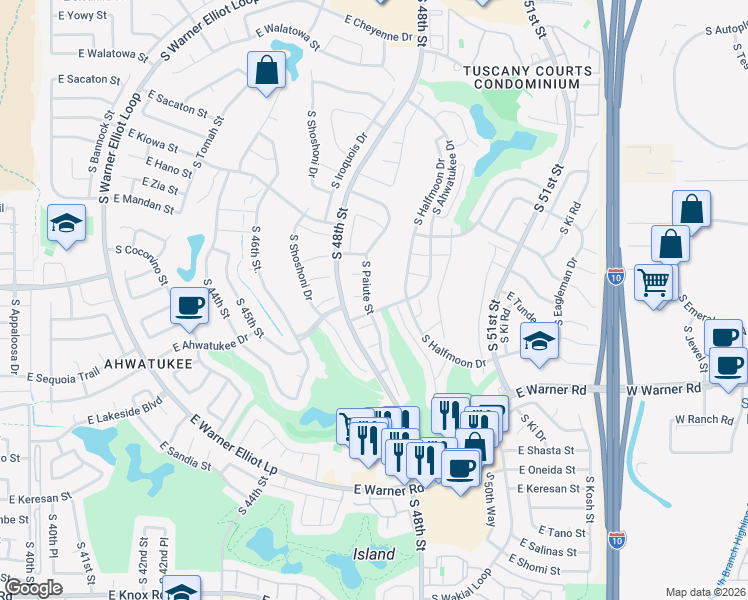 map of restaurants, bars, coffee shops, grocery stores, and more near 12051 South Paiute Street in Phoenix