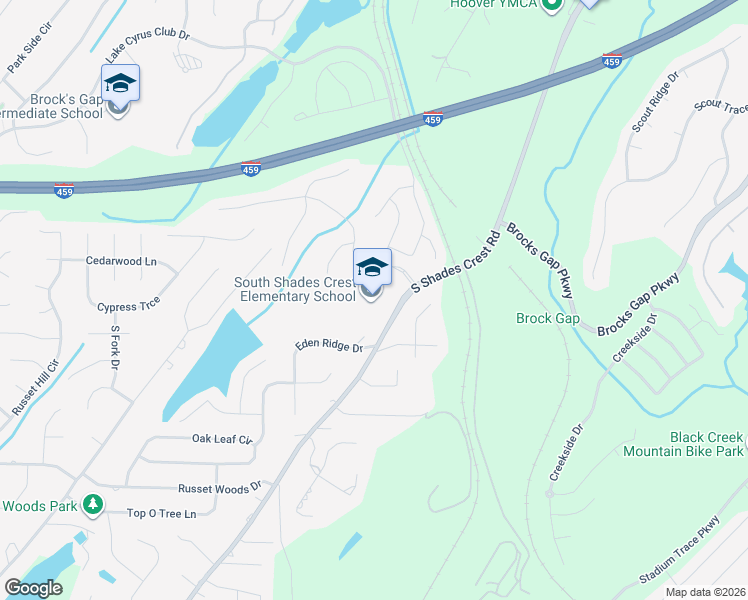 map of restaurants, bars, coffee shops, grocery stores, and more near 3770 South Shades Crest Road in Hoover