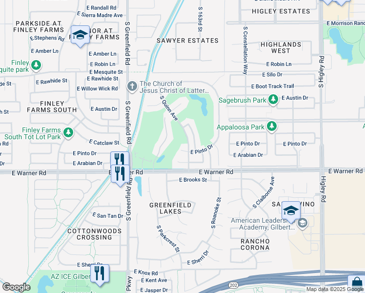 map of restaurants, bars, coffee shops, grocery stores, and more near 2626 East Pinto Drive in Gilbert