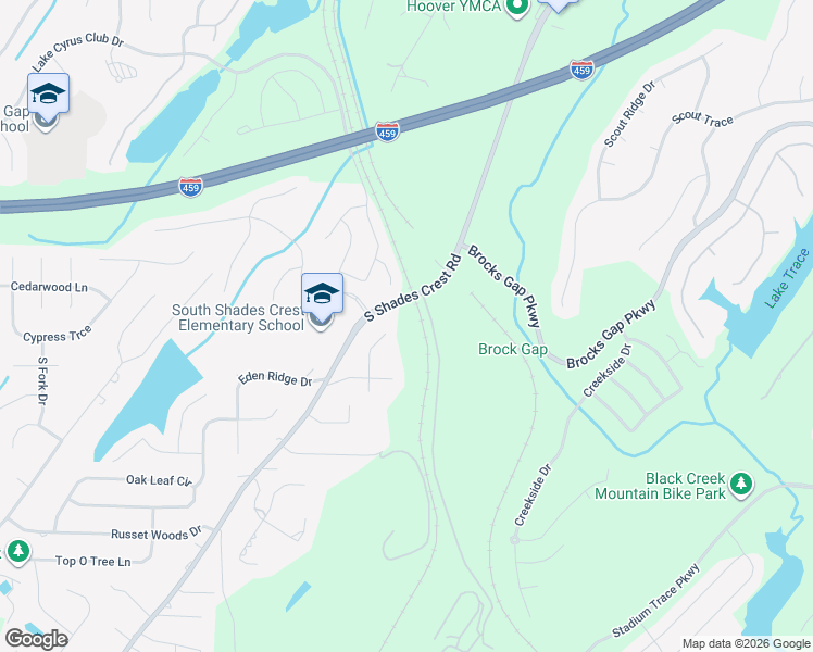 map of restaurants, bars, coffee shops, grocery stores, and more near 5861 Shades Run Circle in Birmingham