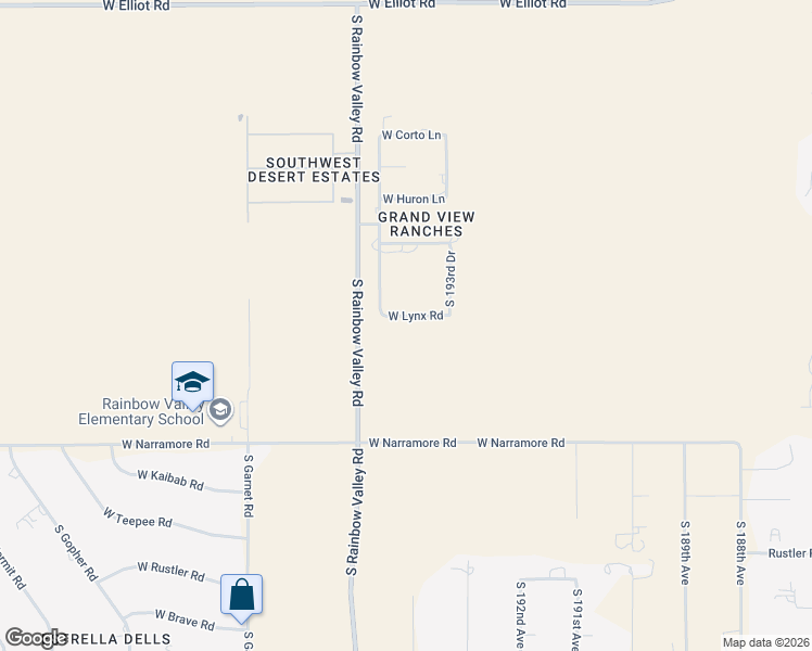 map of restaurants, bars, coffee shops, grocery stores, and more near 19402 West Lynx Road in Buckeye