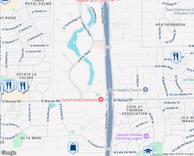 map of restaurants, bars, coffee shops, grocery stores, and more near in Tempe