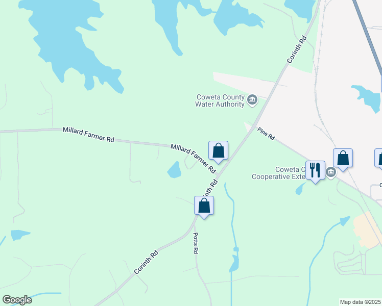 map of restaurants, bars, coffee shops, grocery stores, and more near 1897 Millard Farmer Road in Newnan