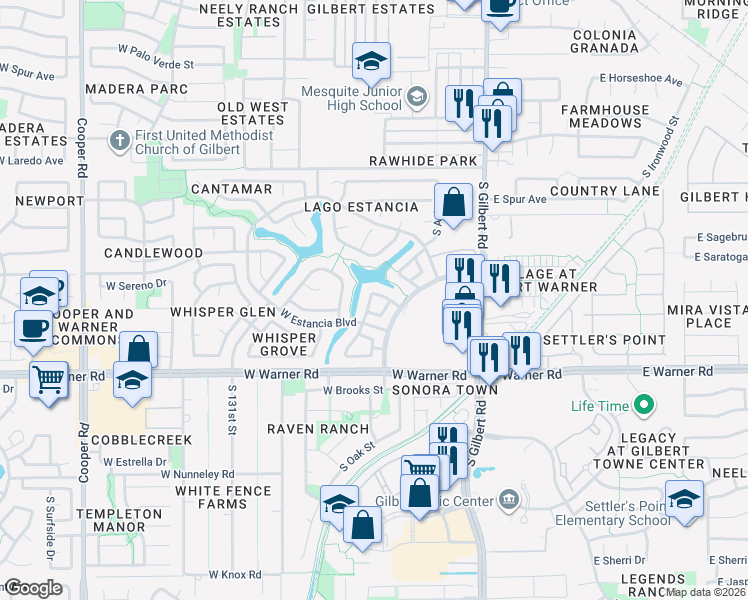 map of restaurants, bars, coffee shops, grocery stores, and more near in Gilbert