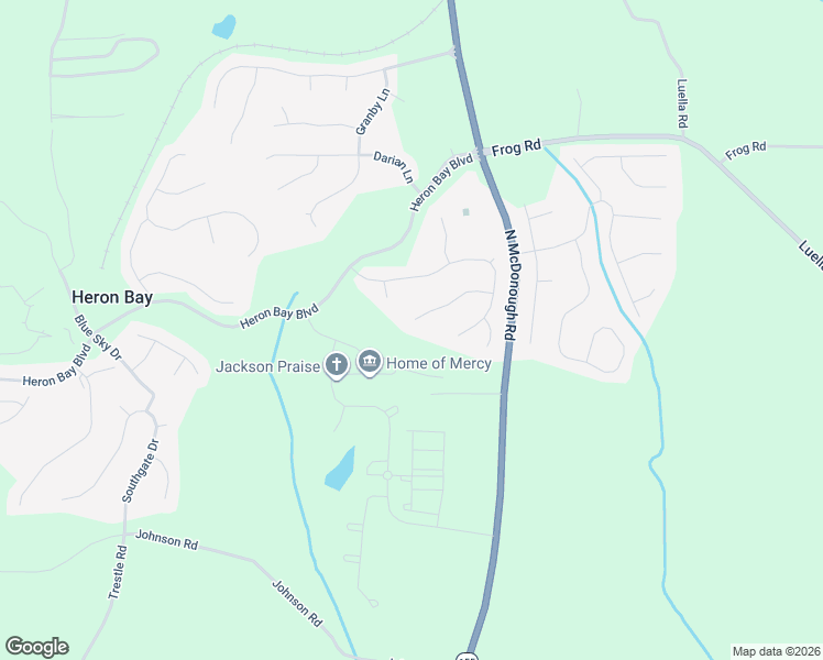 map of restaurants, bars, coffee shops, grocery stores, and more near 270 Lantana Drive in Locust Grove