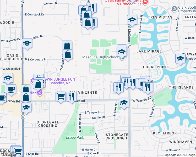 map of restaurants, bars, coffee shops, grocery stores, and more near 760 East Colt Road in Chandler