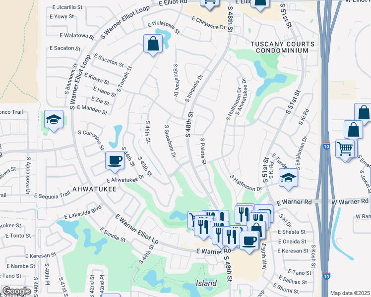 map of restaurants, bars, coffee shops, grocery stores, and more near 4777 East Ute Court in Phoenix