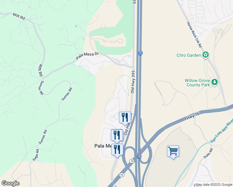 map of restaurants, bars, coffee shops, grocery stores, and more near 3021 Jicarilla Drive in Fallbrook