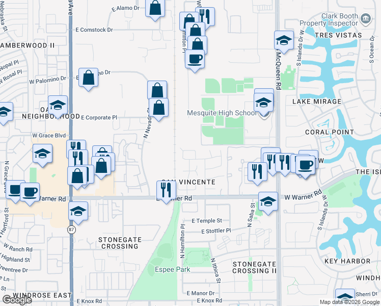 map of restaurants, bars, coffee shops, grocery stores, and more near 2245 North Mosley Drive in Chandler