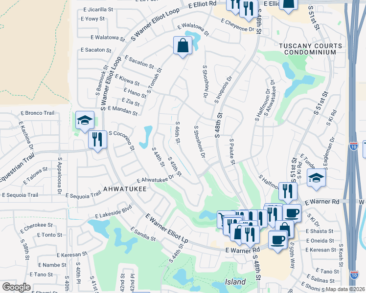 map of restaurants, bars, coffee shops, grocery stores, and more near 11819 South 46th Street in Phoenix