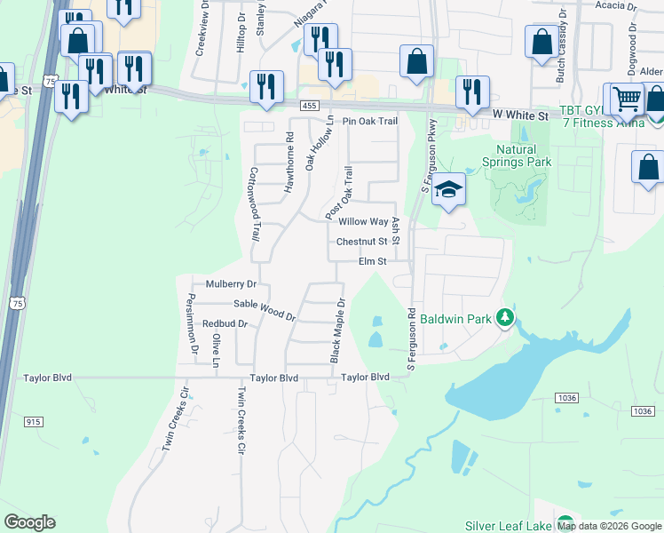 map of restaurants, bars, coffee shops, grocery stores, and more near 1414 Post Oak Trail in Anna
