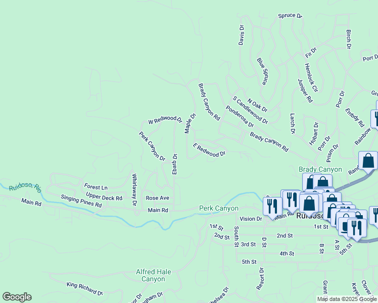 map of restaurants, bars, coffee shops, grocery stores, and more near 110 East Redwood Drive in Ruidoso