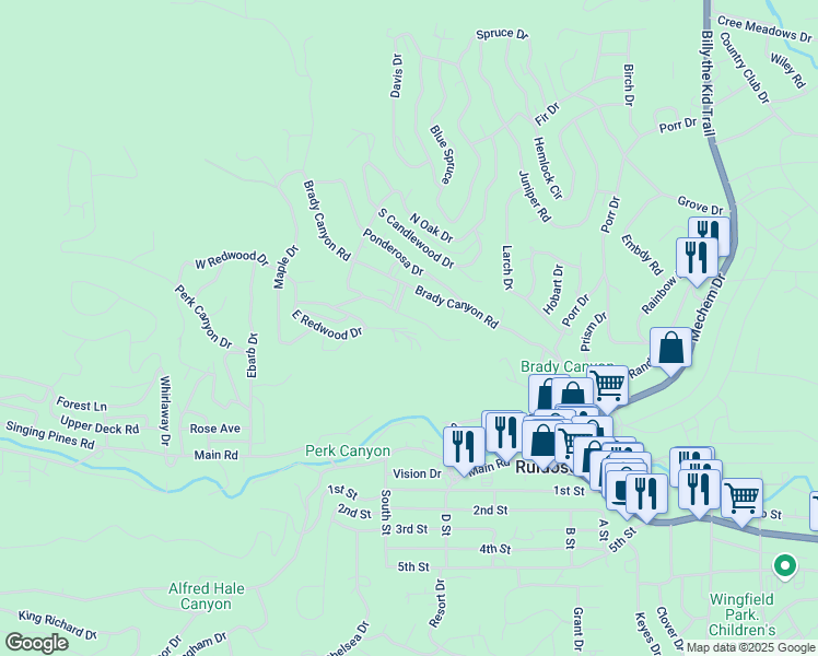map of restaurants, bars, coffee shops, grocery stores, and more near 299-307 South Oak Drive in Ruidoso