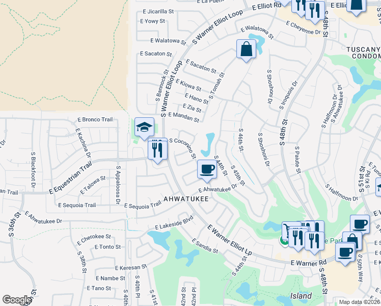 map of restaurants, bars, coffee shops, grocery stores, and more near 12007 South Tomah Street in Phoenix