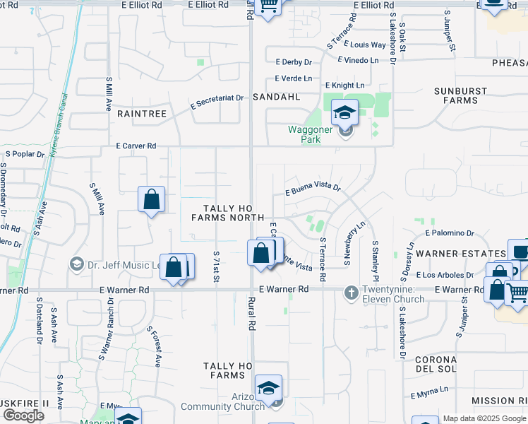 map of restaurants, bars, coffee shops, grocery stores, and more near 8417 South Jentilly Lane in Tempe