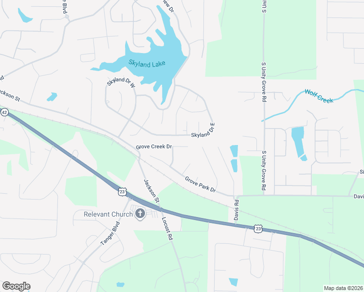 map of restaurants, bars, coffee shops, grocery stores, and more near 104 Skyland Drive East in Locust Grove