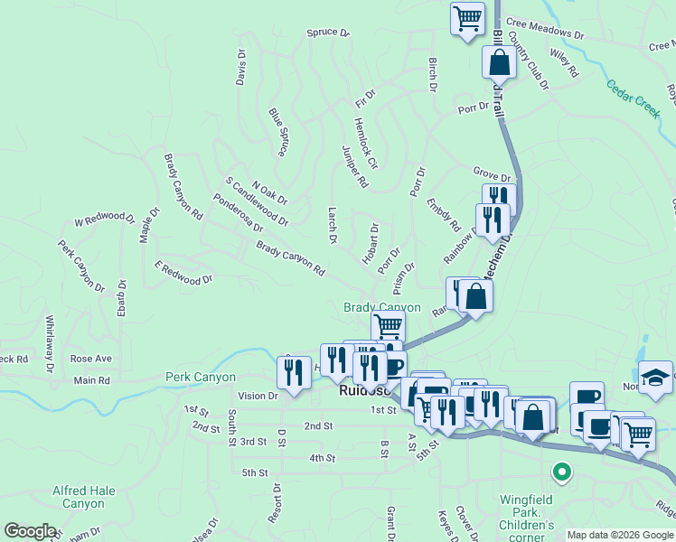 map of restaurants, bars, coffee shops, grocery stores, and more near 151-155 Larch Drive in Ruidoso