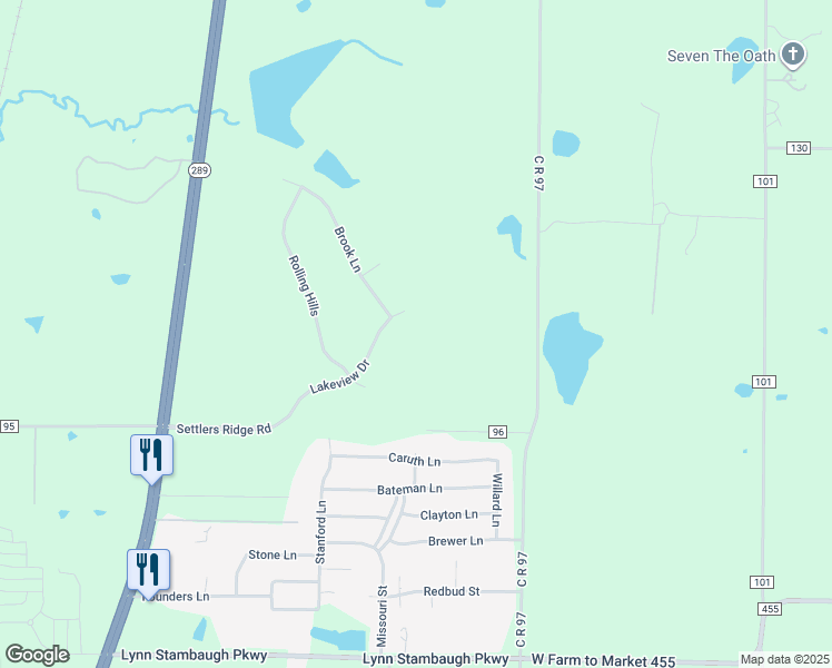 map of restaurants, bars, coffee shops, grocery stores, and more near 1329 Lakeview Drive in Celina