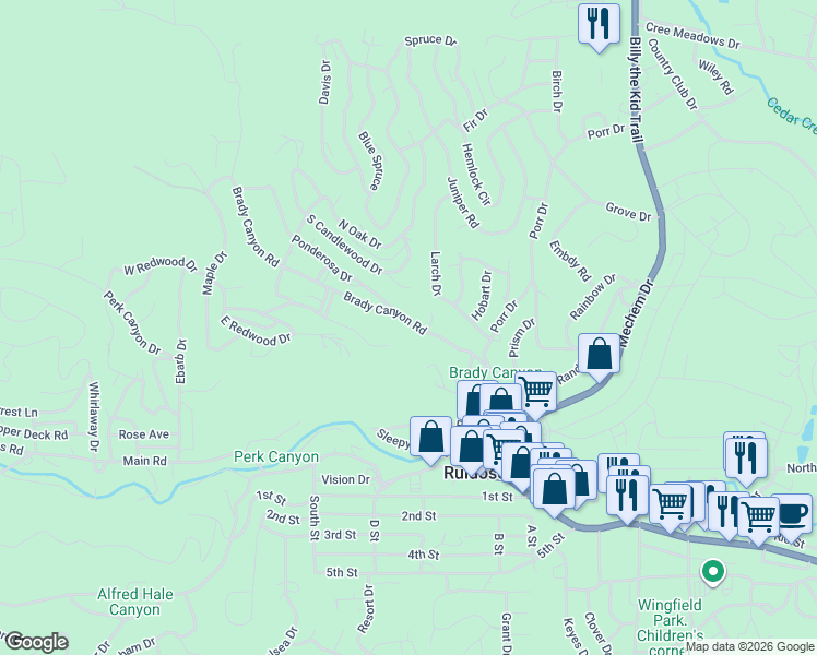 map of restaurants, bars, coffee shops, grocery stores, and more near 161 Brady Canyon Road in Ruidoso