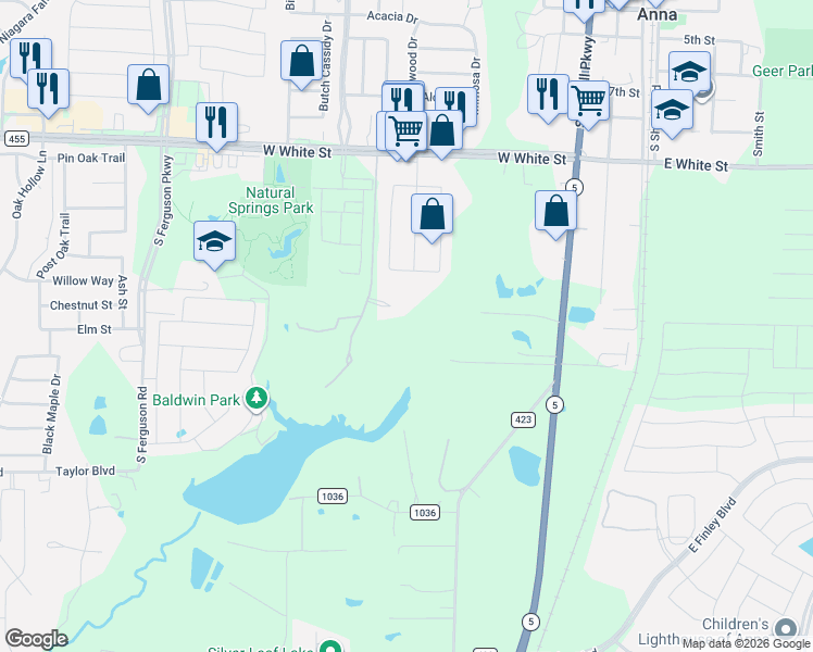 map of restaurants, bars, coffee shops, grocery stores, and more near 10024 Slater Creek Road in Anna